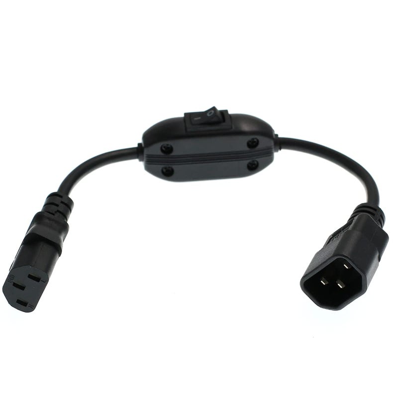 DRRI PDU UPS Power Cord Cable 100-250V, IEC 320 C14 to C13 with On/Off Switch 1ft/30CM for Computer Server, Monitor - Image 1